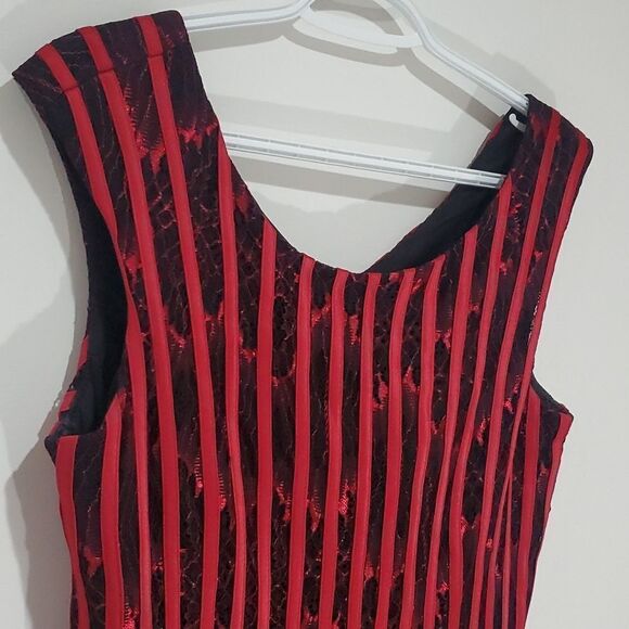 MELANIE Lyne Medium Red And Black Striped Sleeveless Dress - Picture 4 of 7